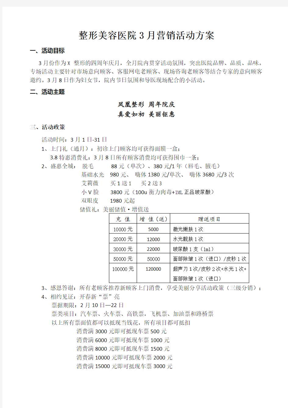 整形美容医院三月营销活动方案