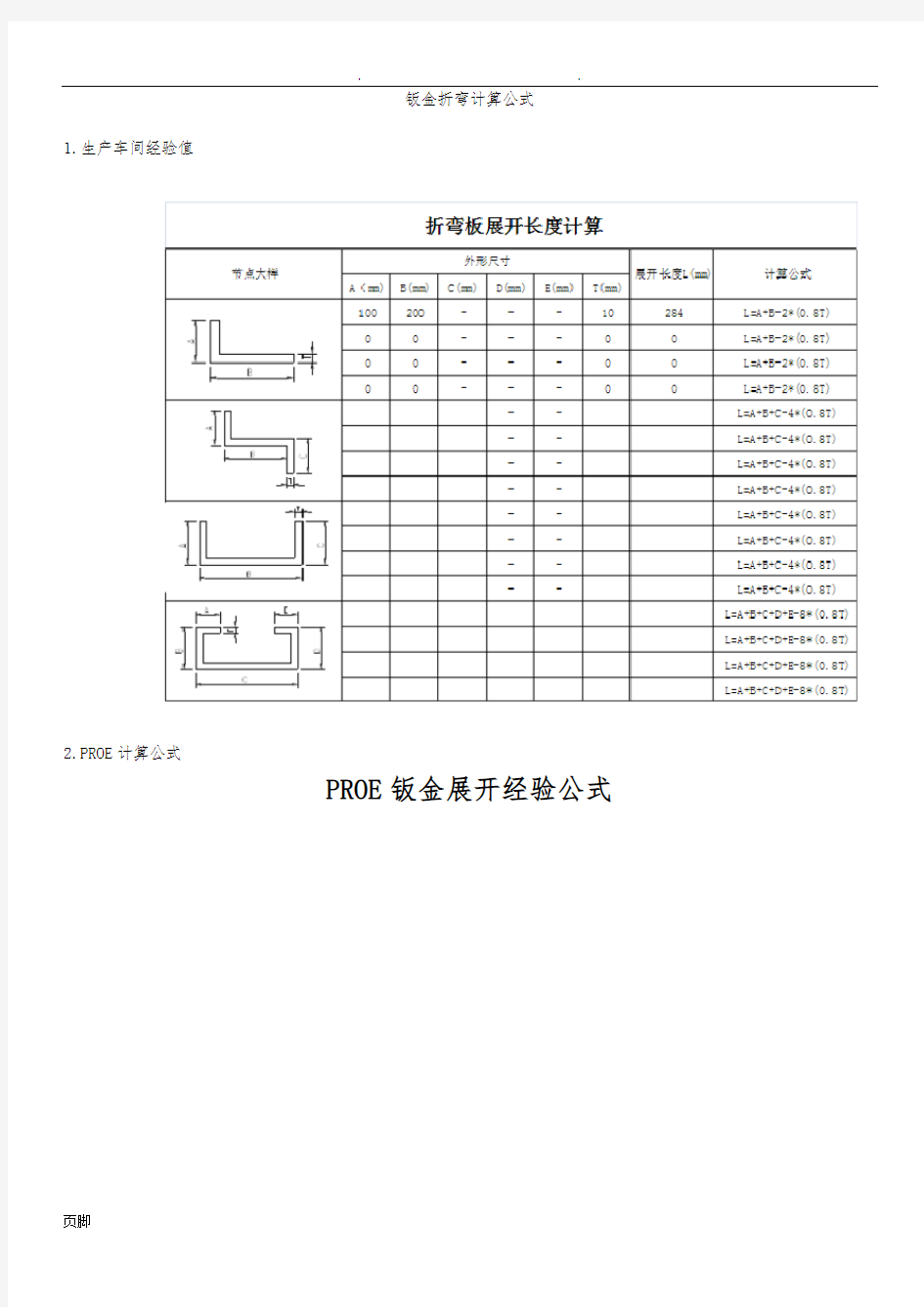 钣金加工计算公式集合