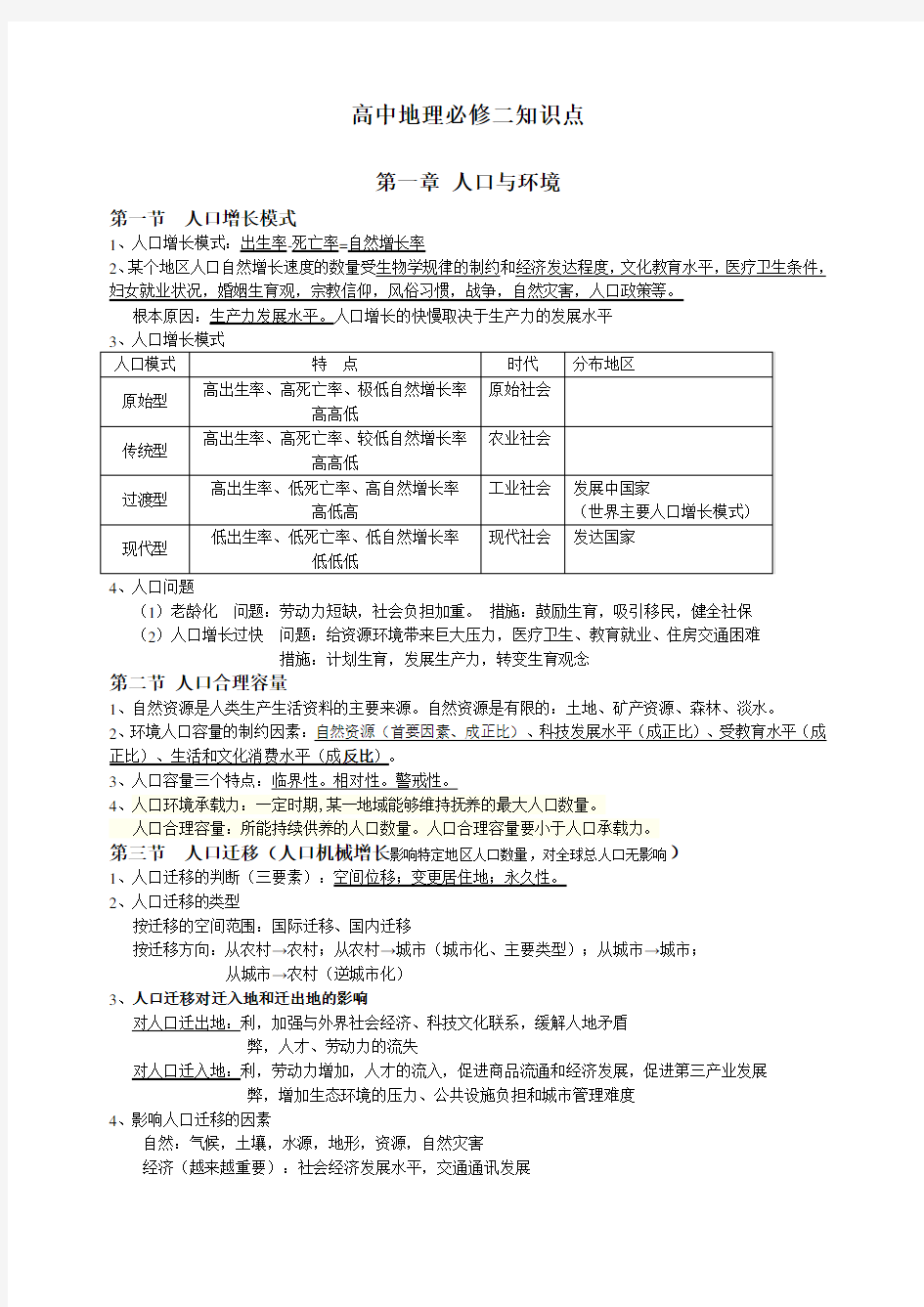 (完整版)关于高级高中地理必修二湘教版知识点总结归纳