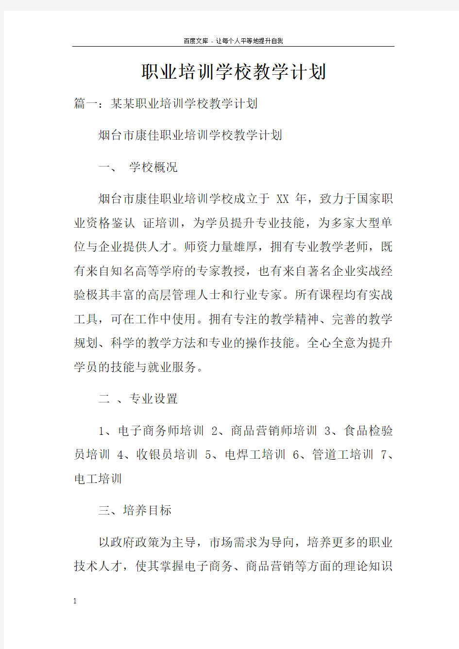 职业培训学校教学计划doc