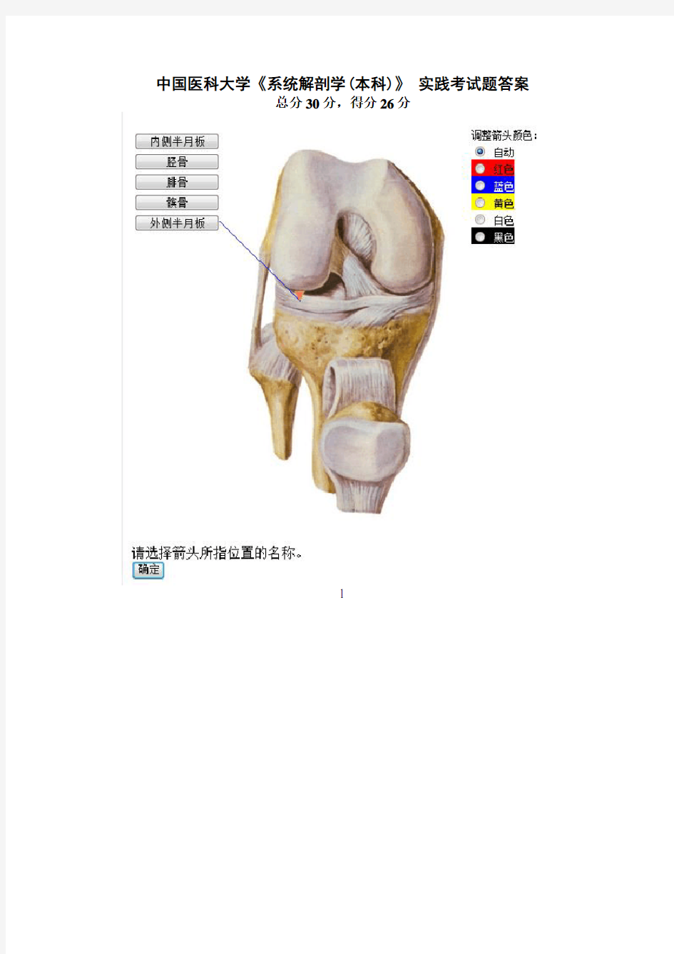 中国医科大学系统解剖学本科实践考试题答案