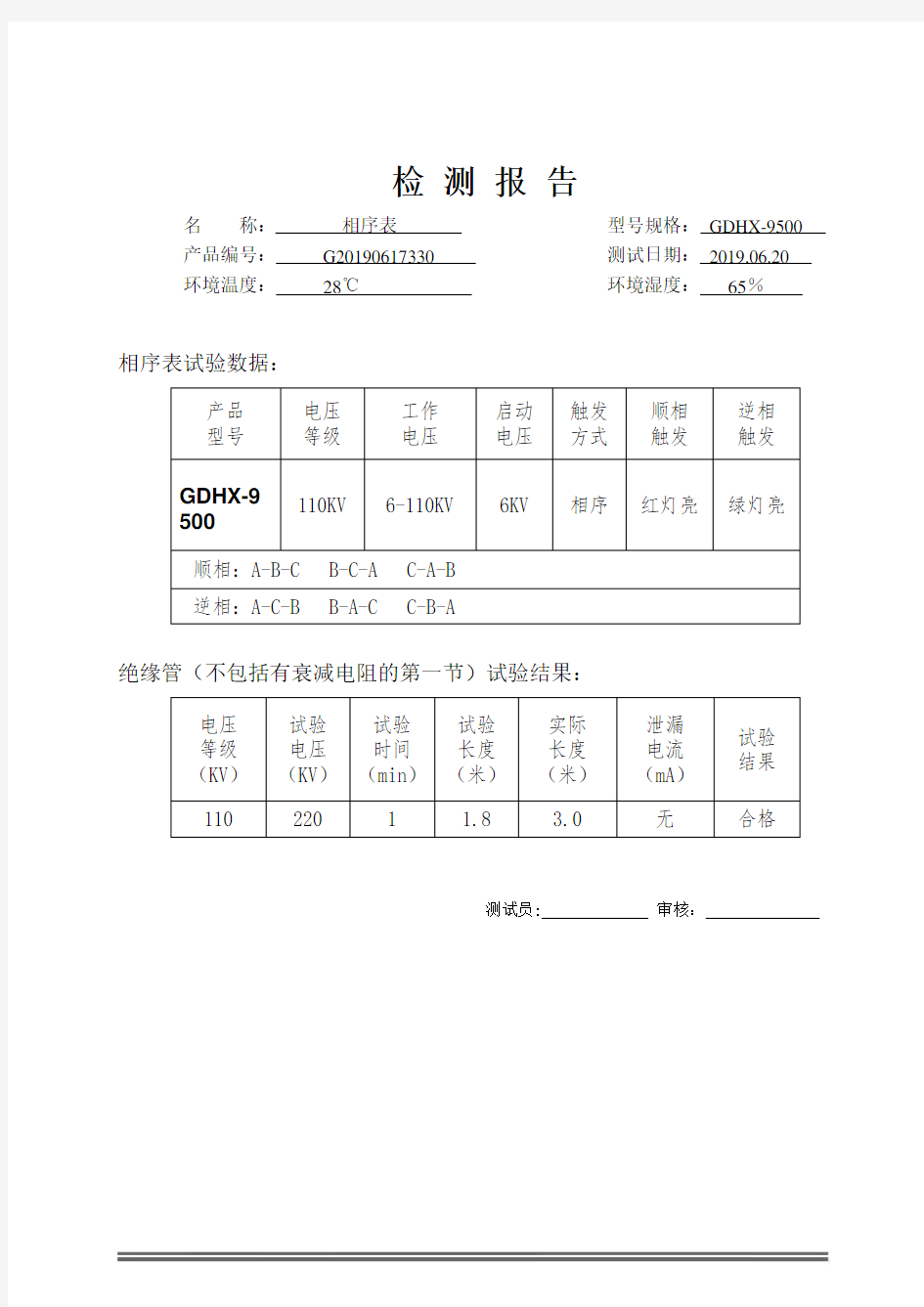 GDHX-9500相序表检测报告