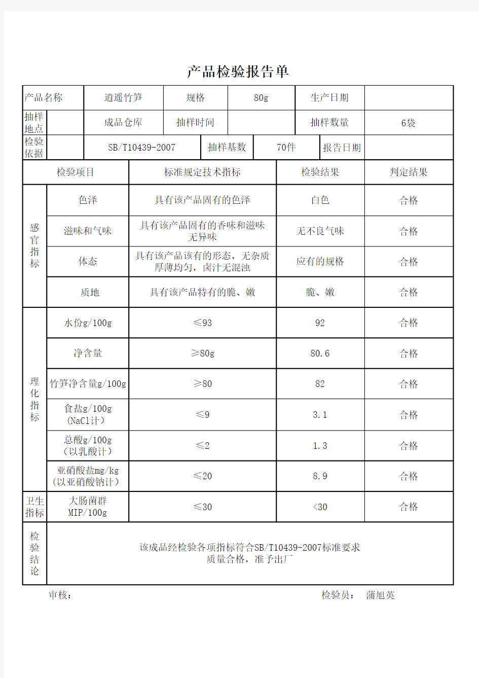 通用产品检验报告单excel模版 