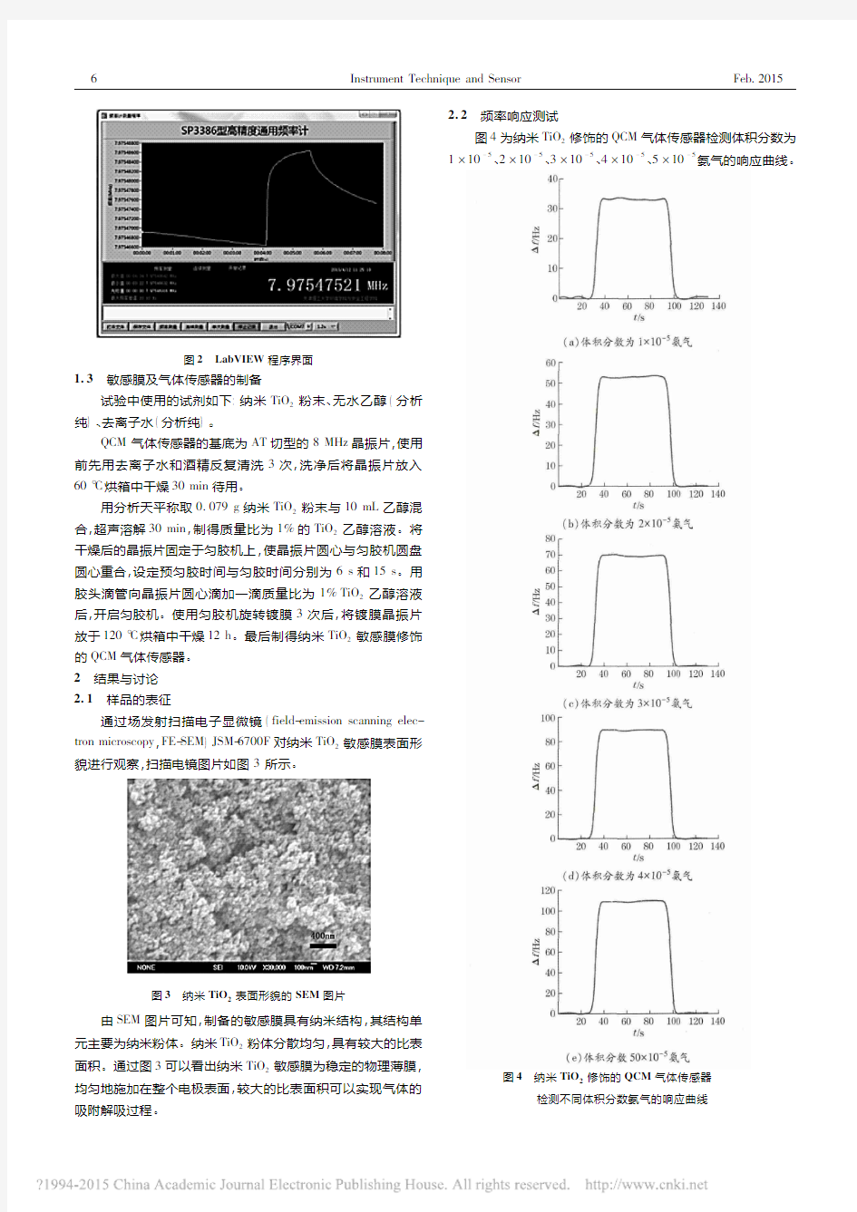 纳米TiO_2敏感膜修饰的QCM气体传感器检测氨气的研究_张嘉琪