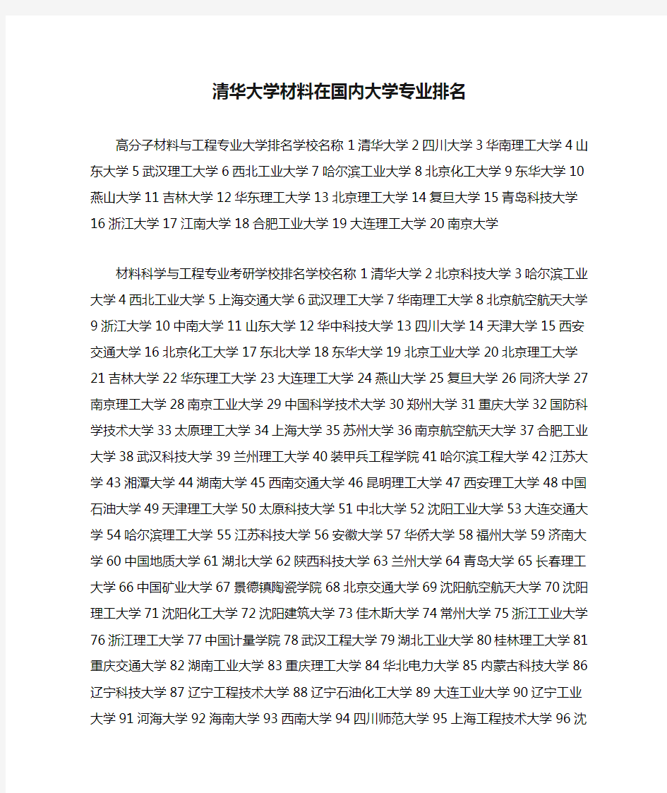 清华大学材料在国内大学专业排名