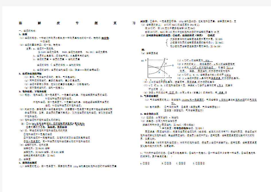 初三化学溶解度专题复习题含标准答案