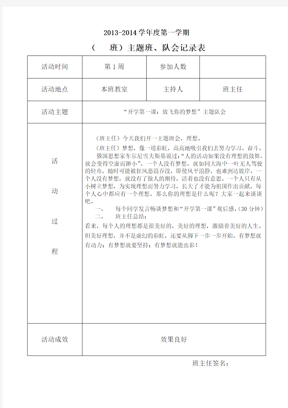 主题班、队会记录表