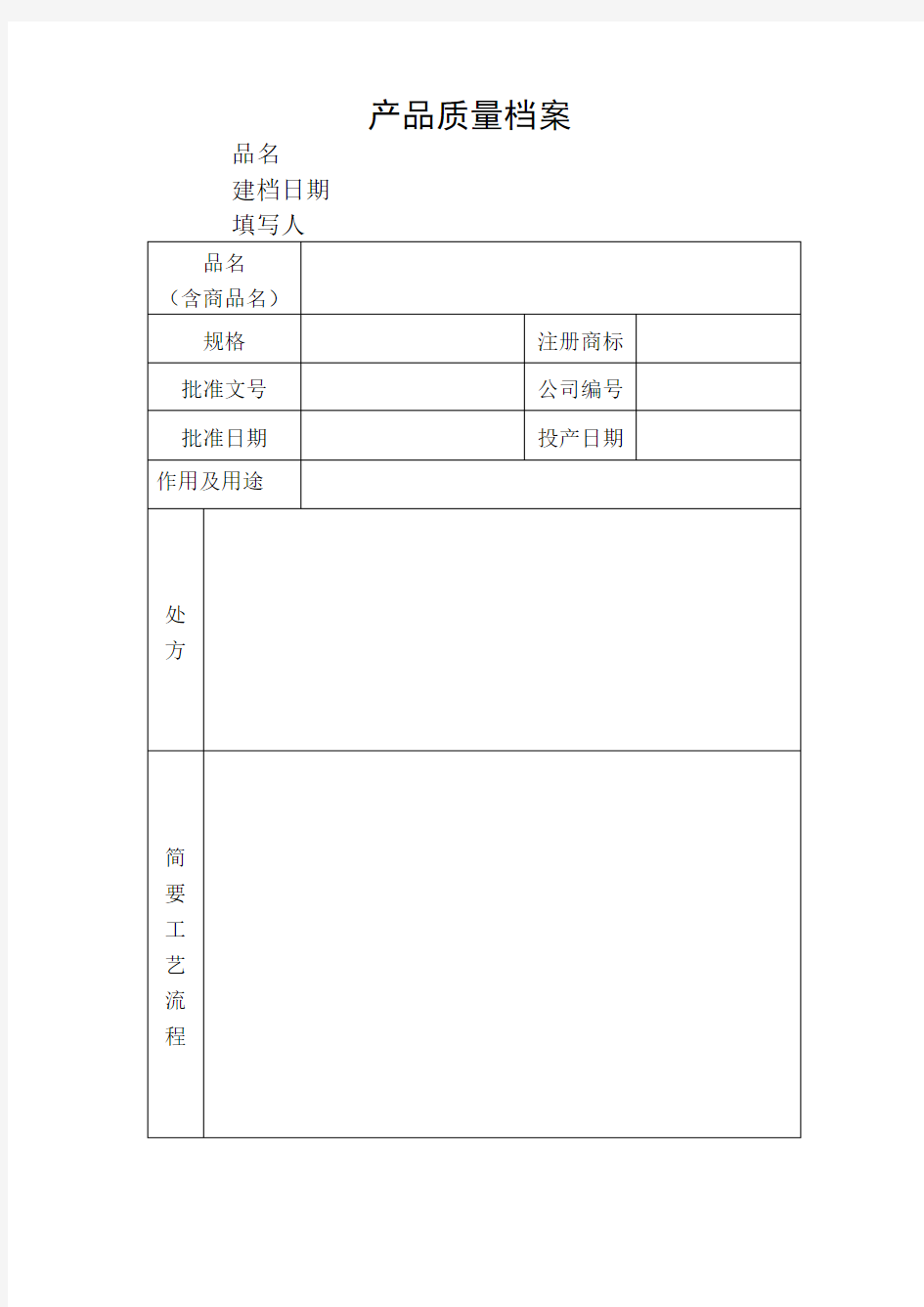 产品质量档案