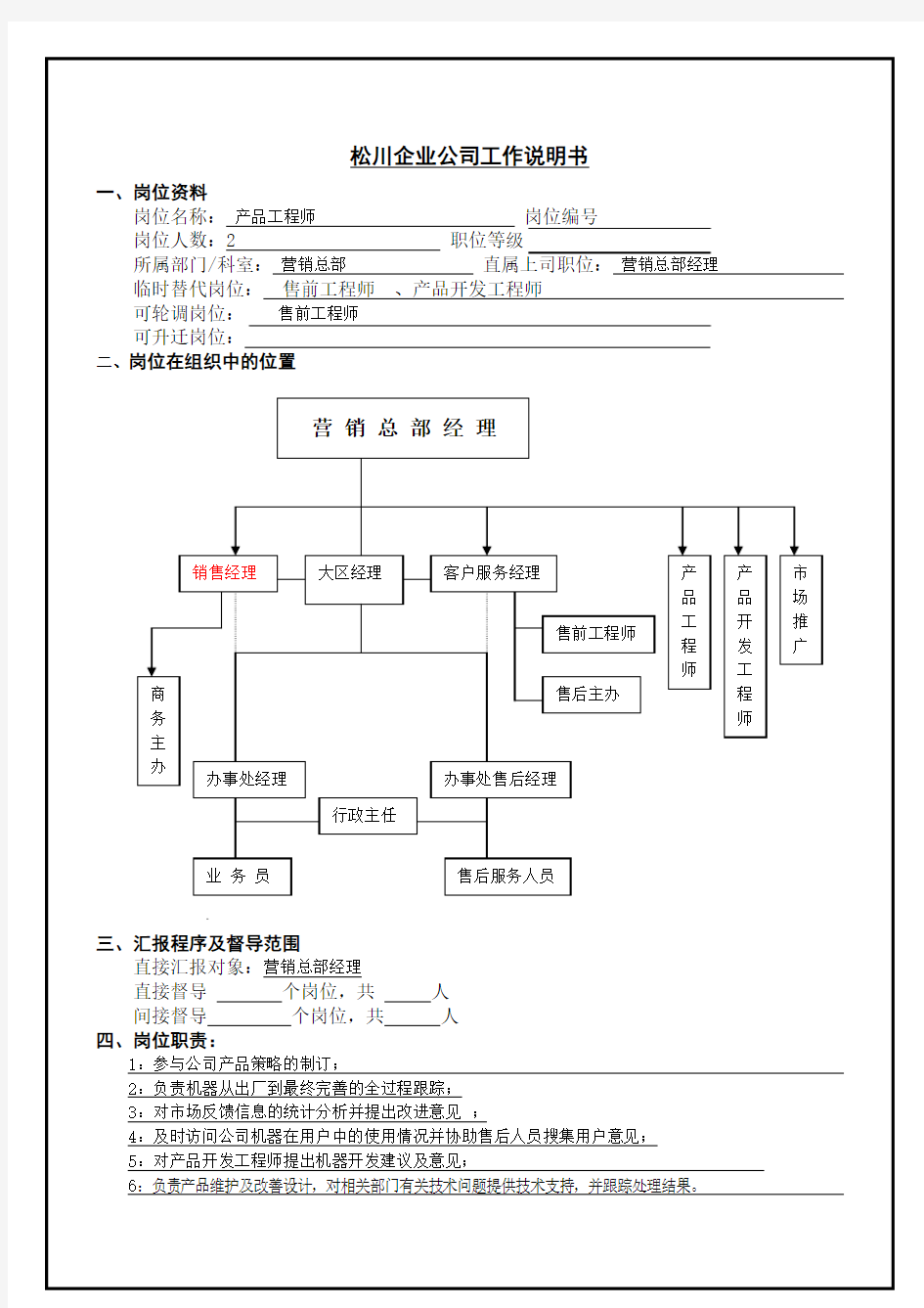 产品工程师职位说明书