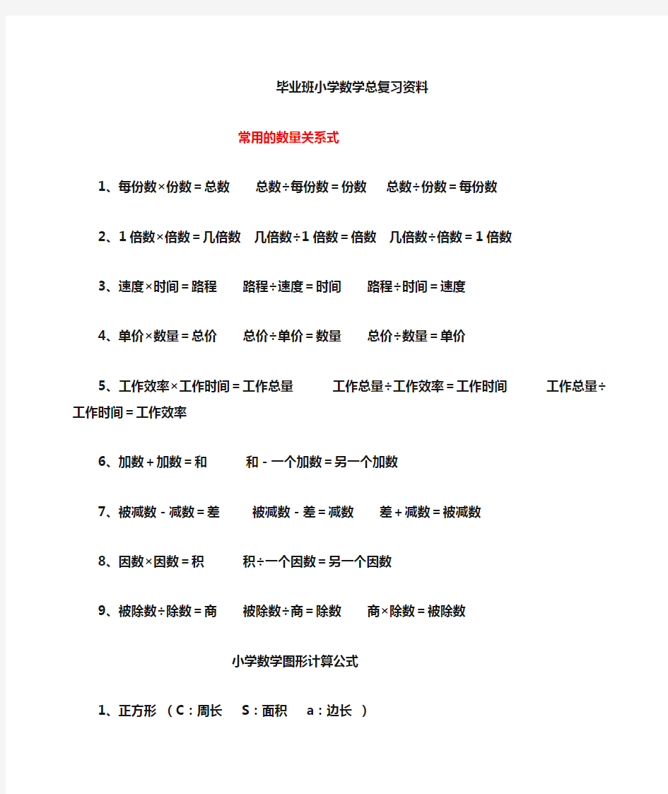 人教版小学六年级数学总复习资料大全