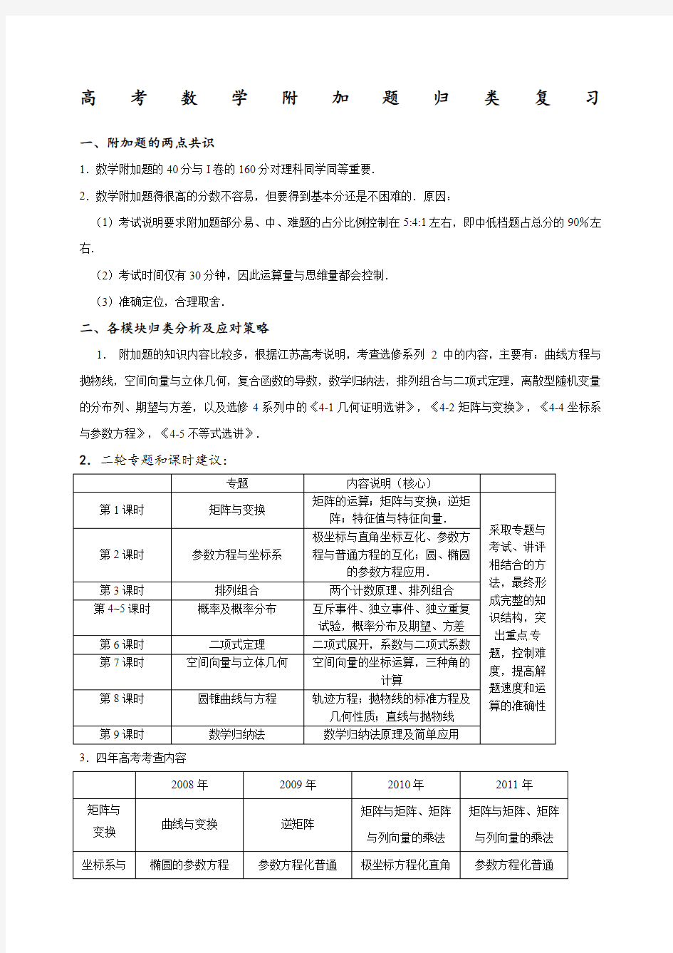 高考数学附加题归类复习