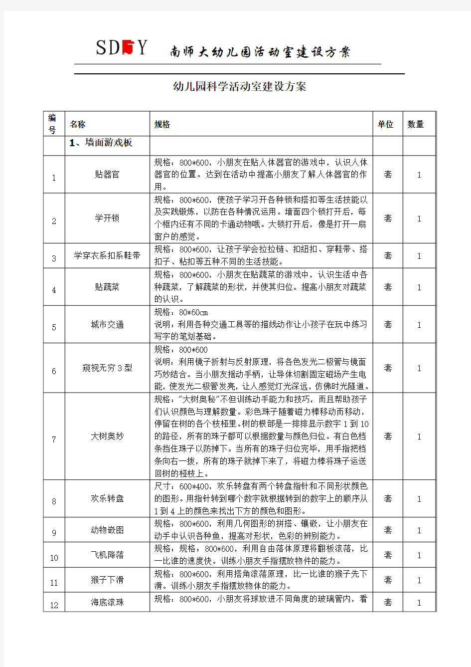 最新幼儿园科学活动室建设方案