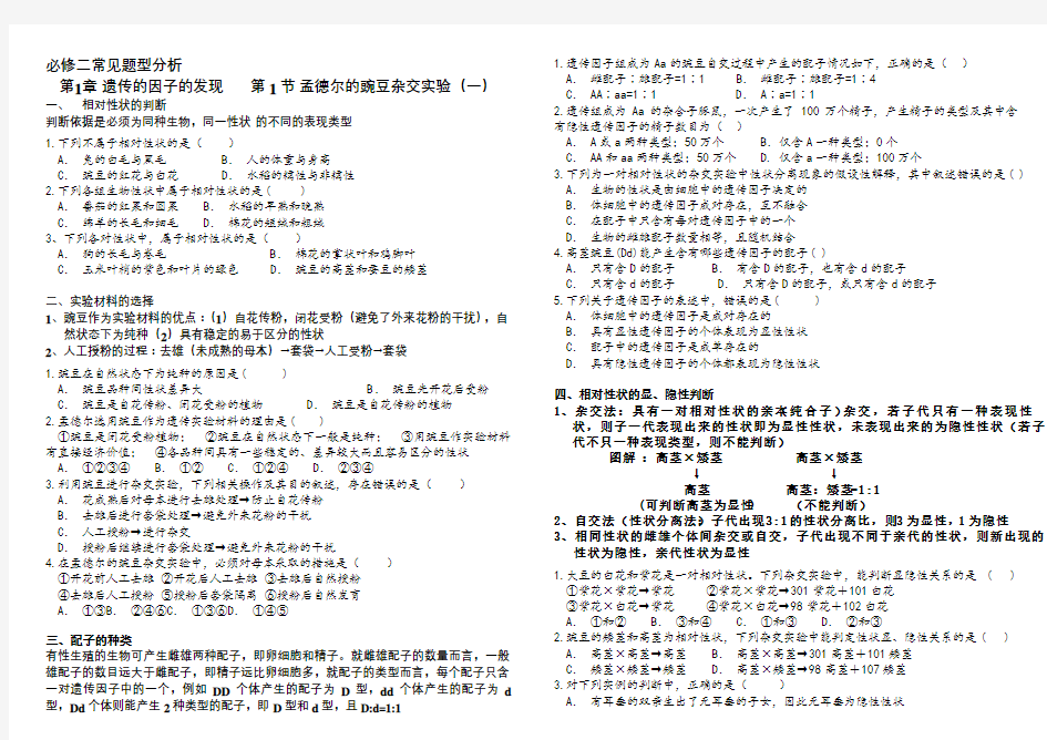 (完整版)孟德尔豌豆杂交实验(一)题型分析