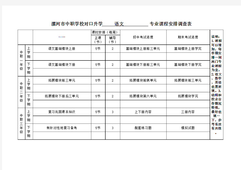 中职教学课程安排(语文)