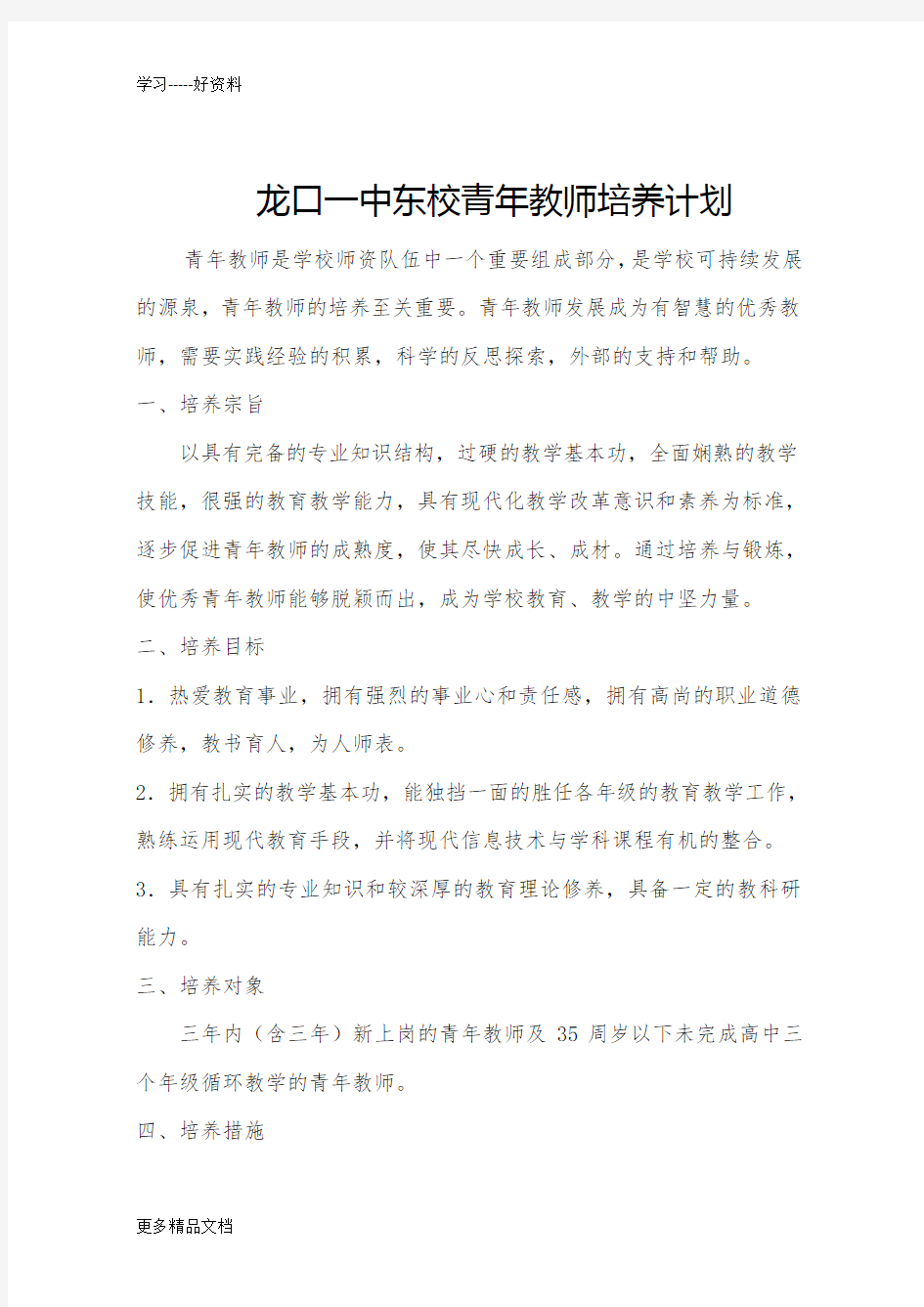 高中青年教师培养方案汇编