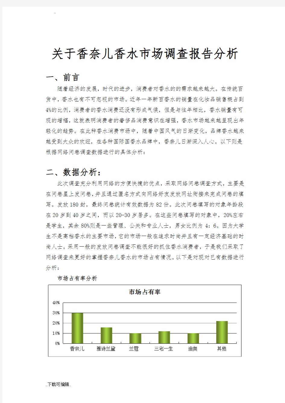 香奈儿香水市场调研报告材料