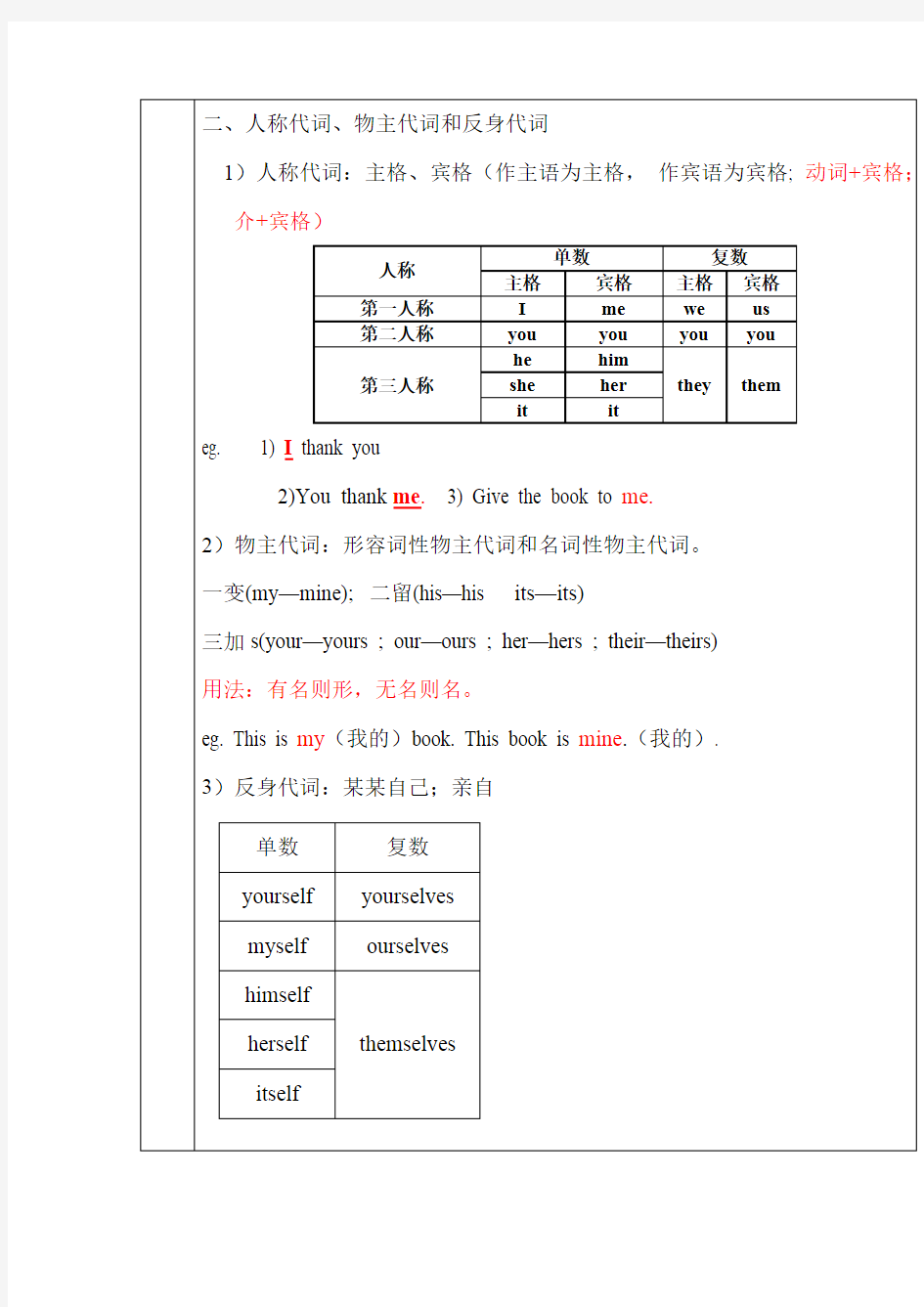 初中英语代词教案