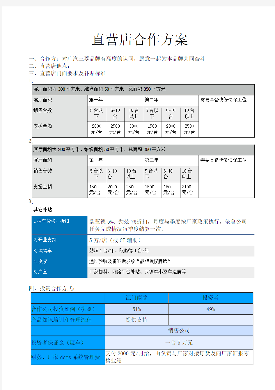 广汽三菱直营店合作方案