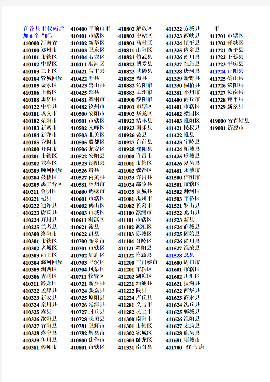 河南省行政区划代码