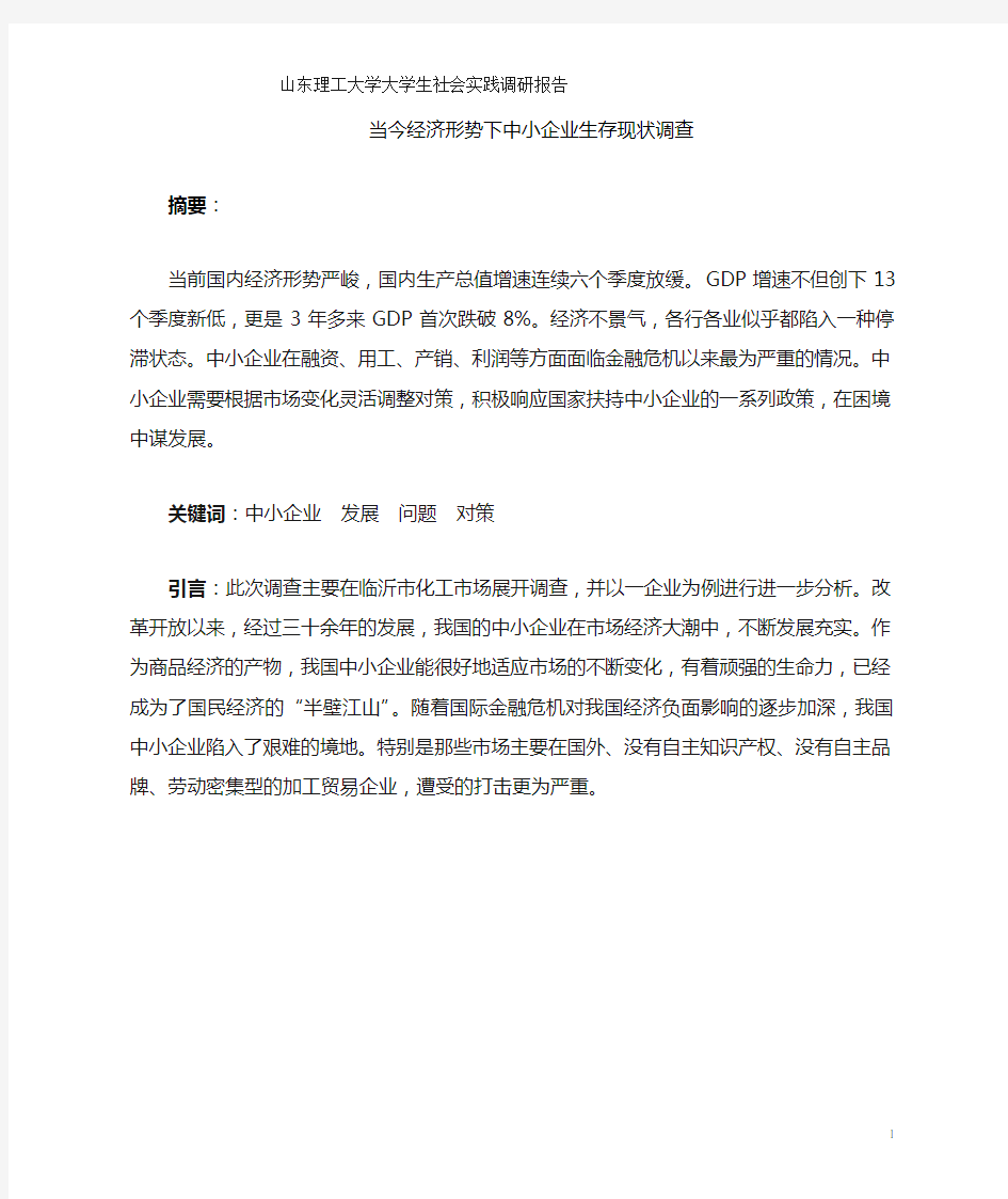 当今经济形势下中小公司生存现状调查