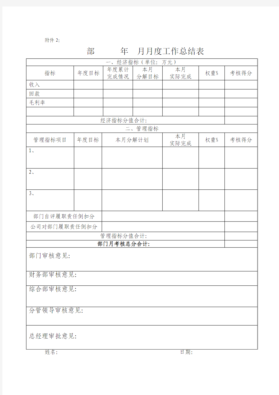 公司月度工作计划表及月度工作总结表