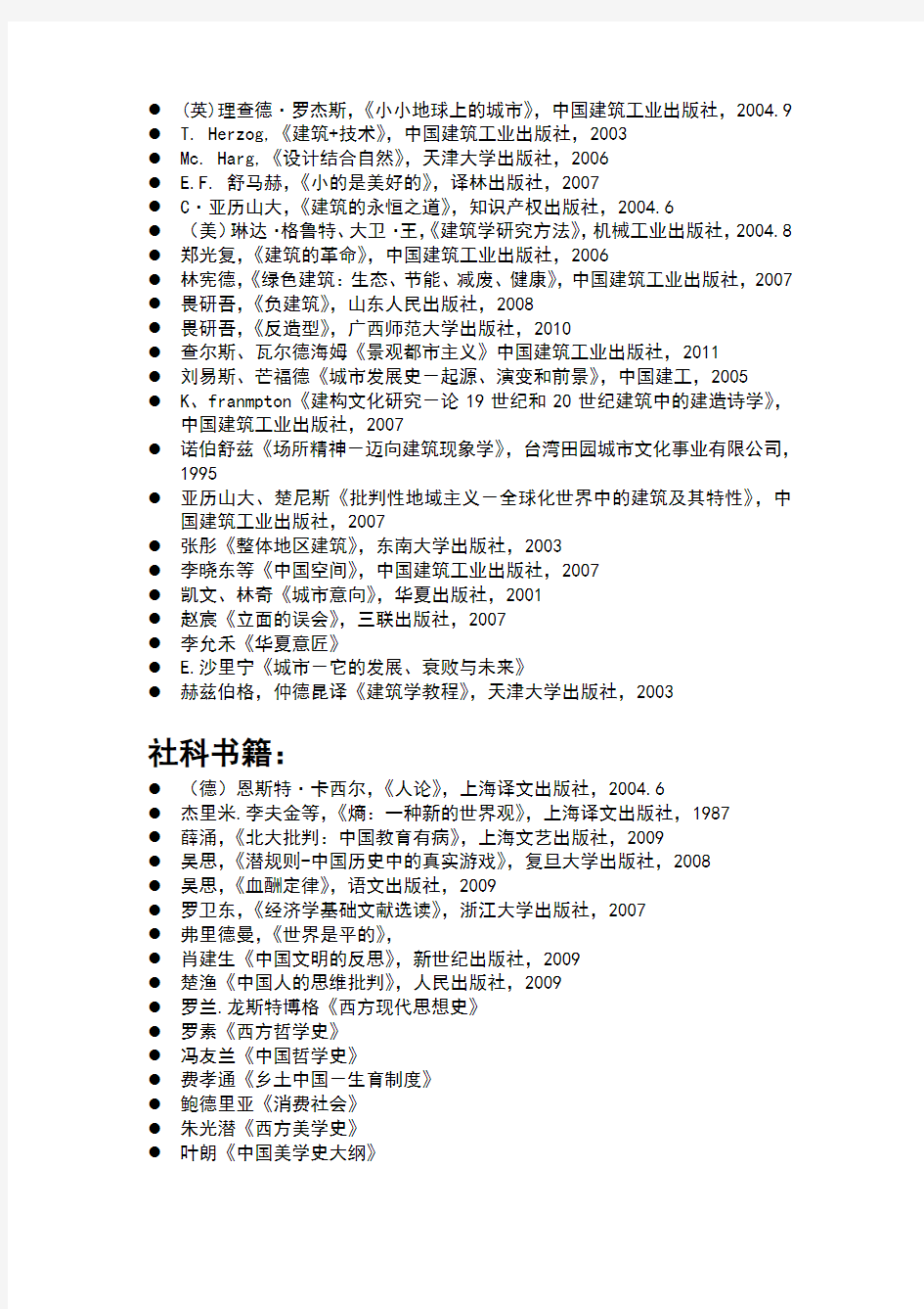 BaofengLi提出建筑学必读书单