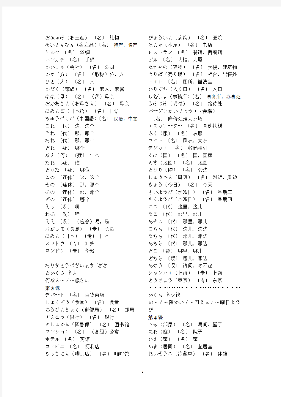 新版标准日本语初级单词1到11课