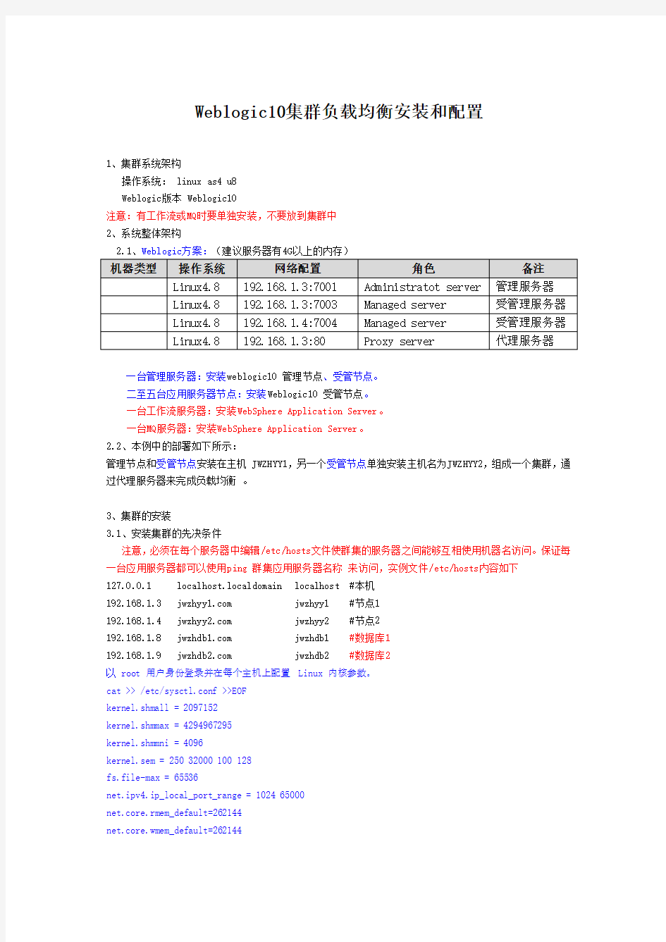 linux安装weblogic10集群