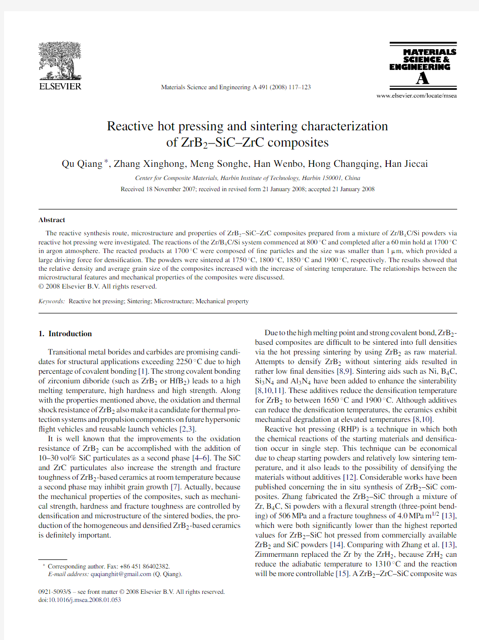 4 Reactive hot pressing and sintering characterization of ZrB2–SiC–ZrC composites