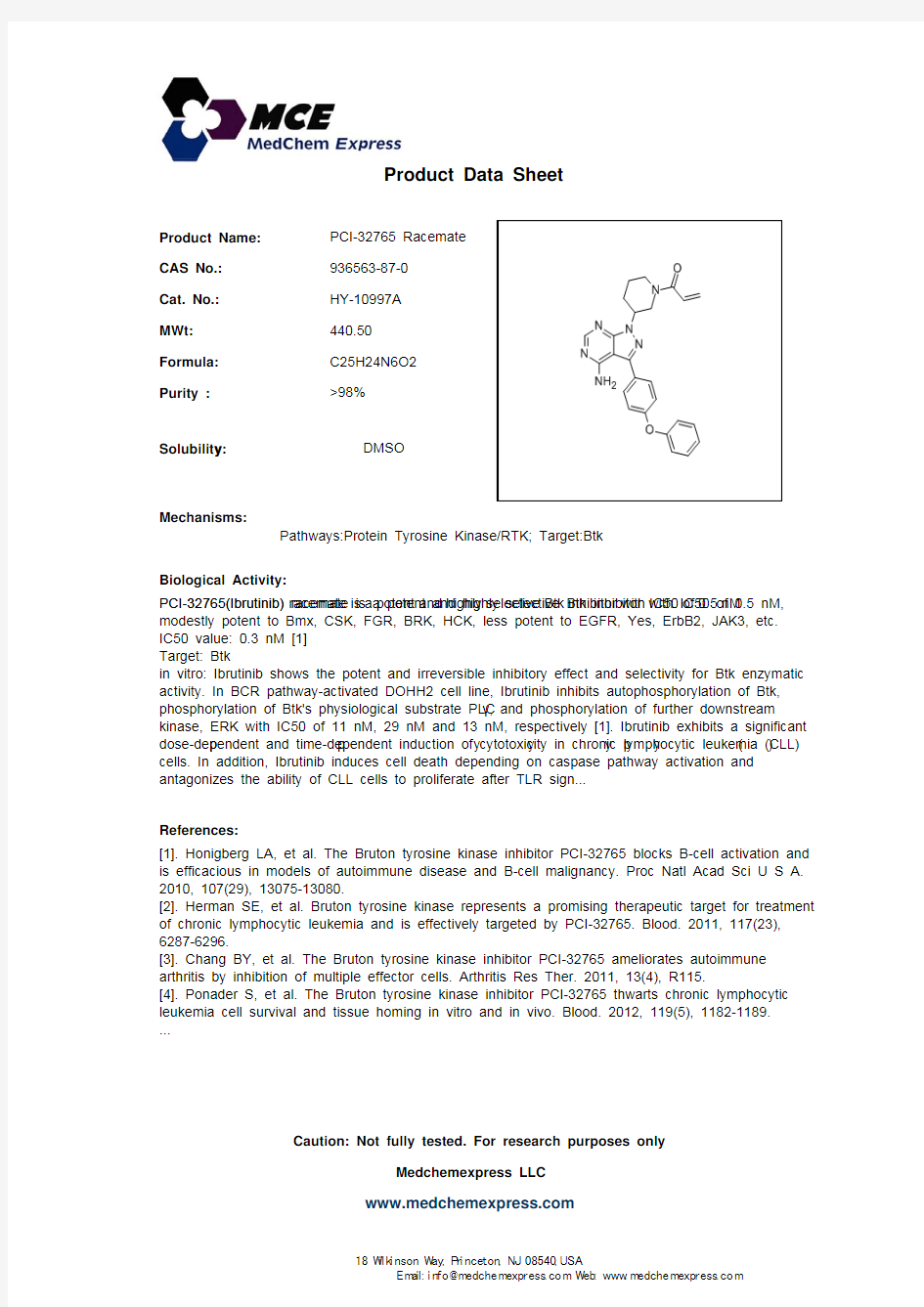 PCI-32765 Racemate_936563-87-0_DataSheet_MedChemExpress