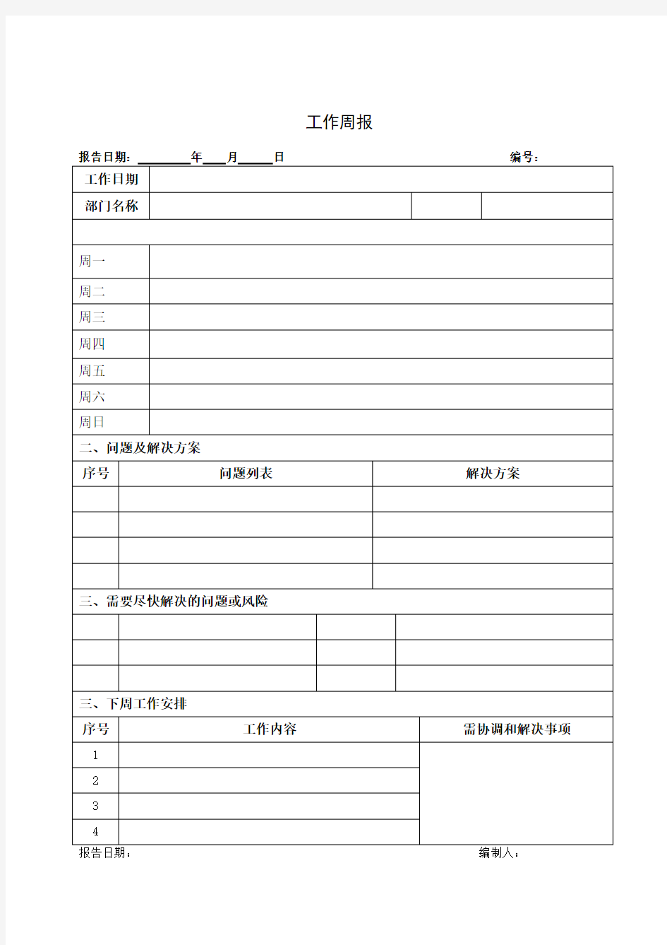 个人工作周报模板