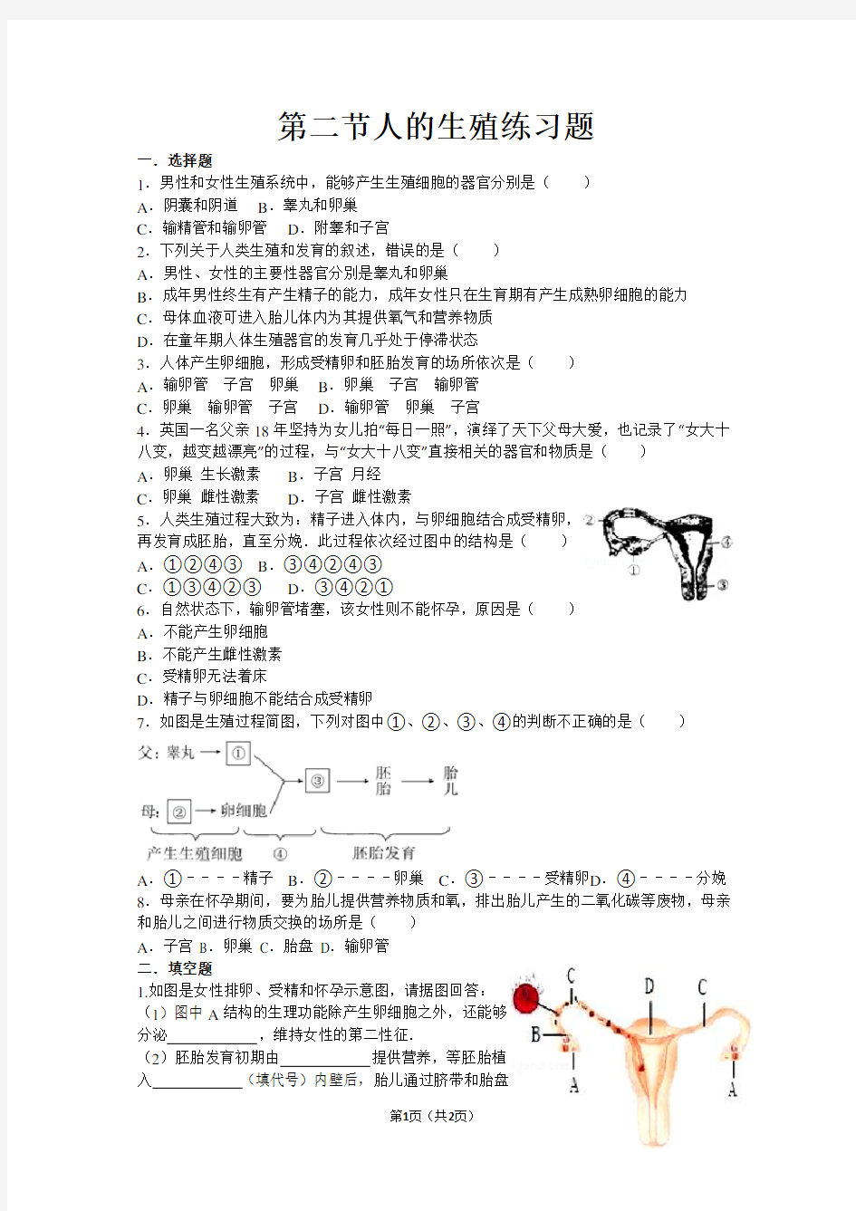 第二节人的生殖练习题