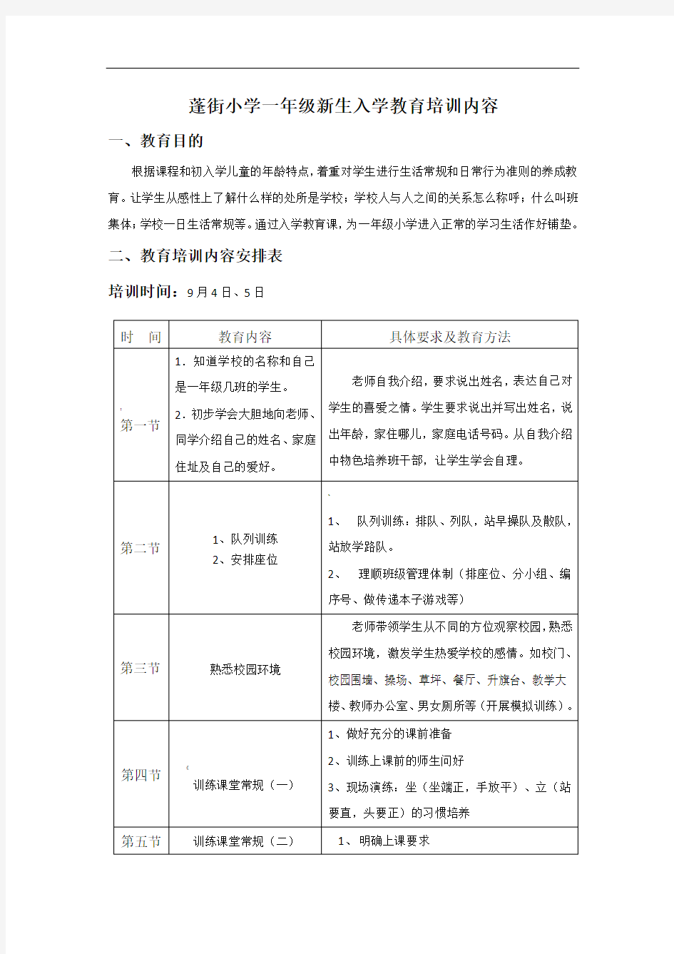 小学一年级新生入学教育培训内容