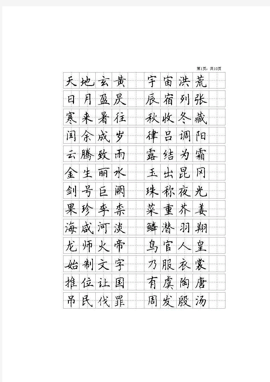 钢笔千字文字帖A4打印版.