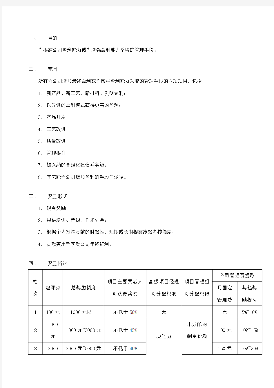 项目考核及奖励办法