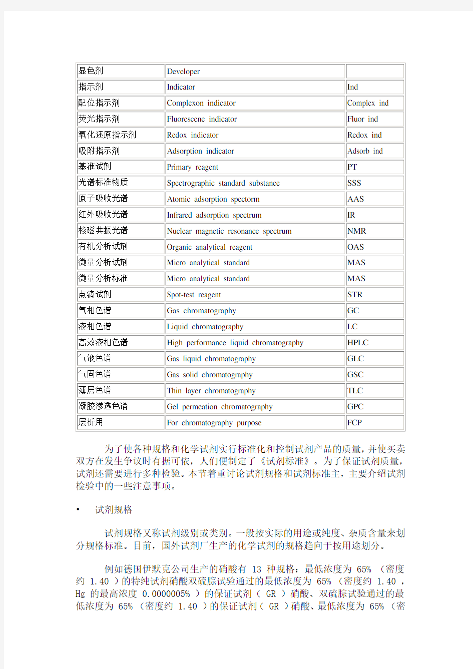 化学试剂纯度与分级标准