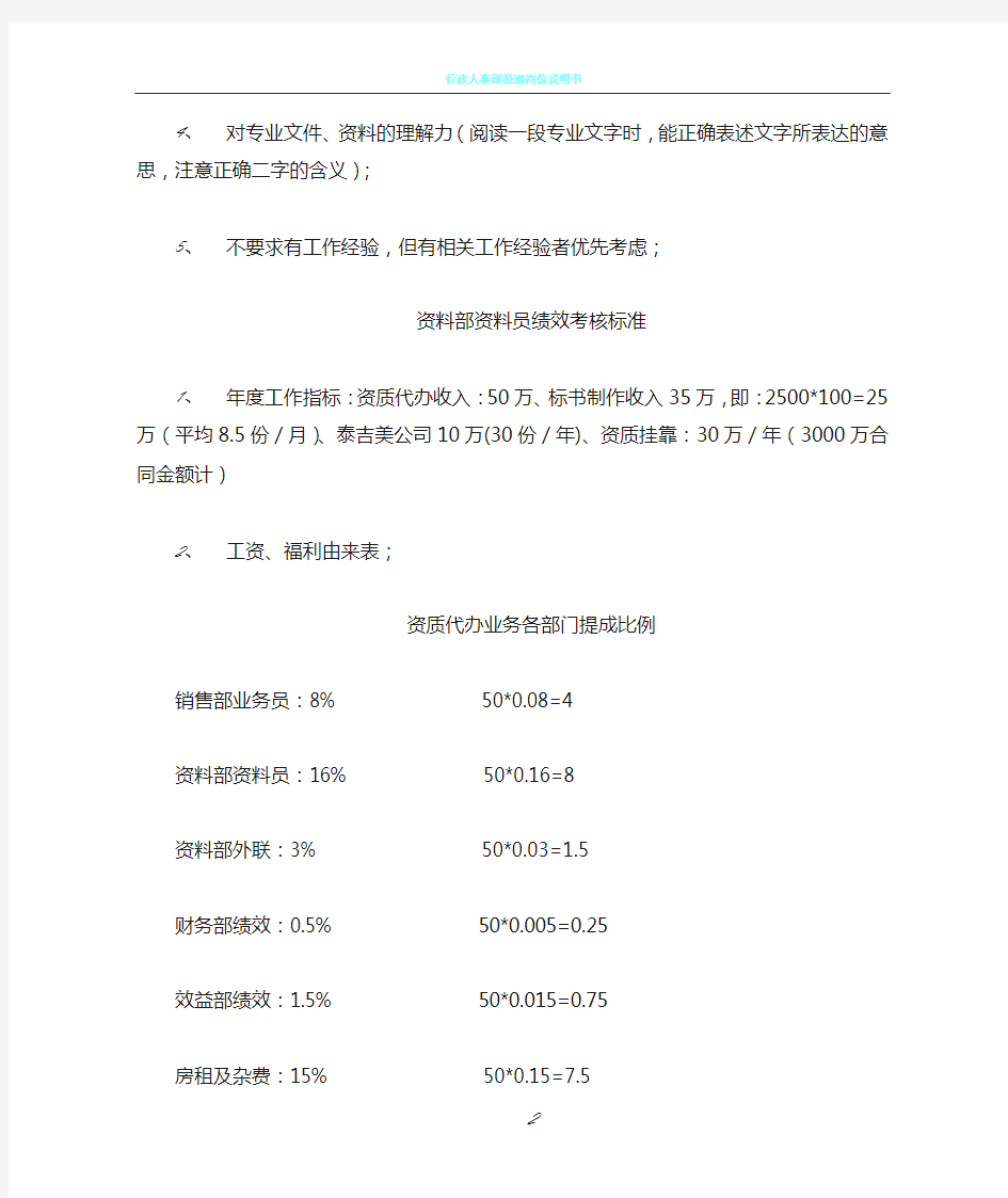 资料部资料员岗位职责