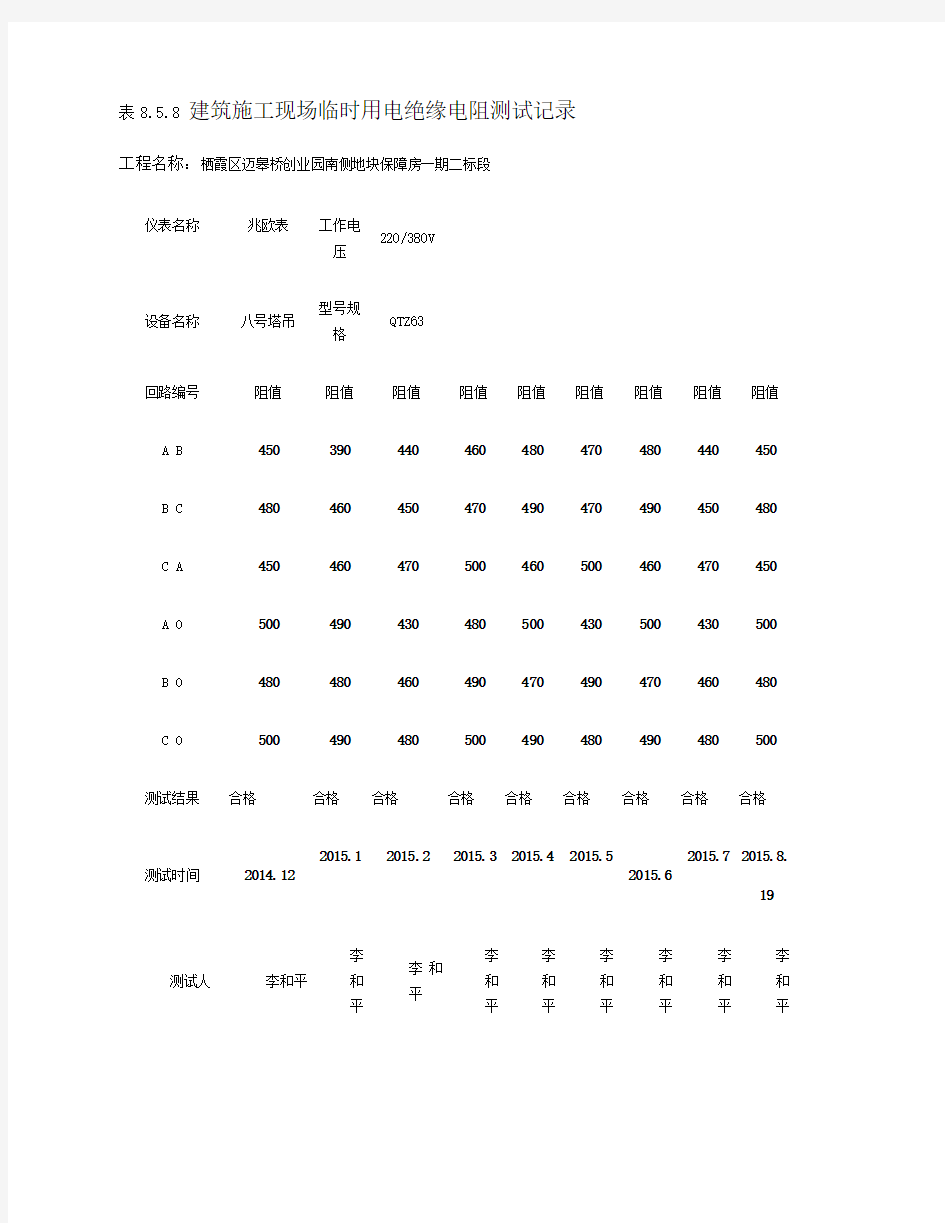 现场临时用电绝缘电阻测试记录8.5.8(精)