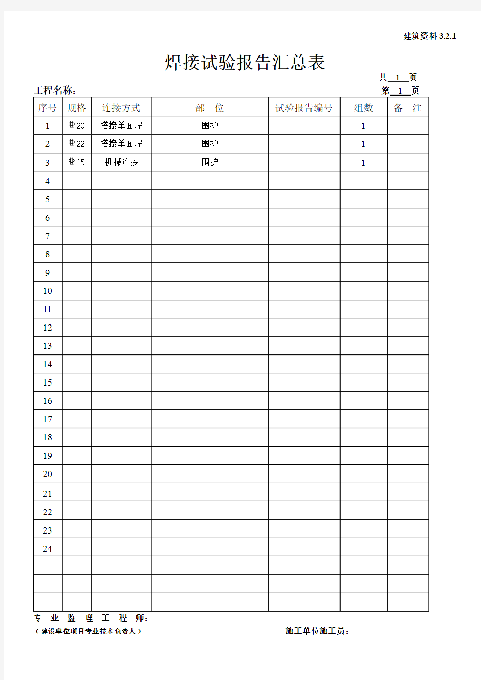 焊接试验报告汇总表