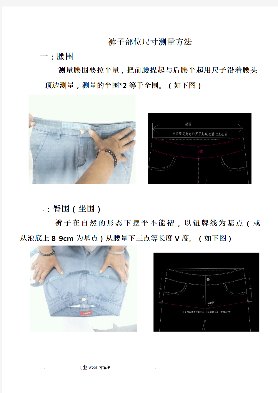 裤子部位尺寸测量方法