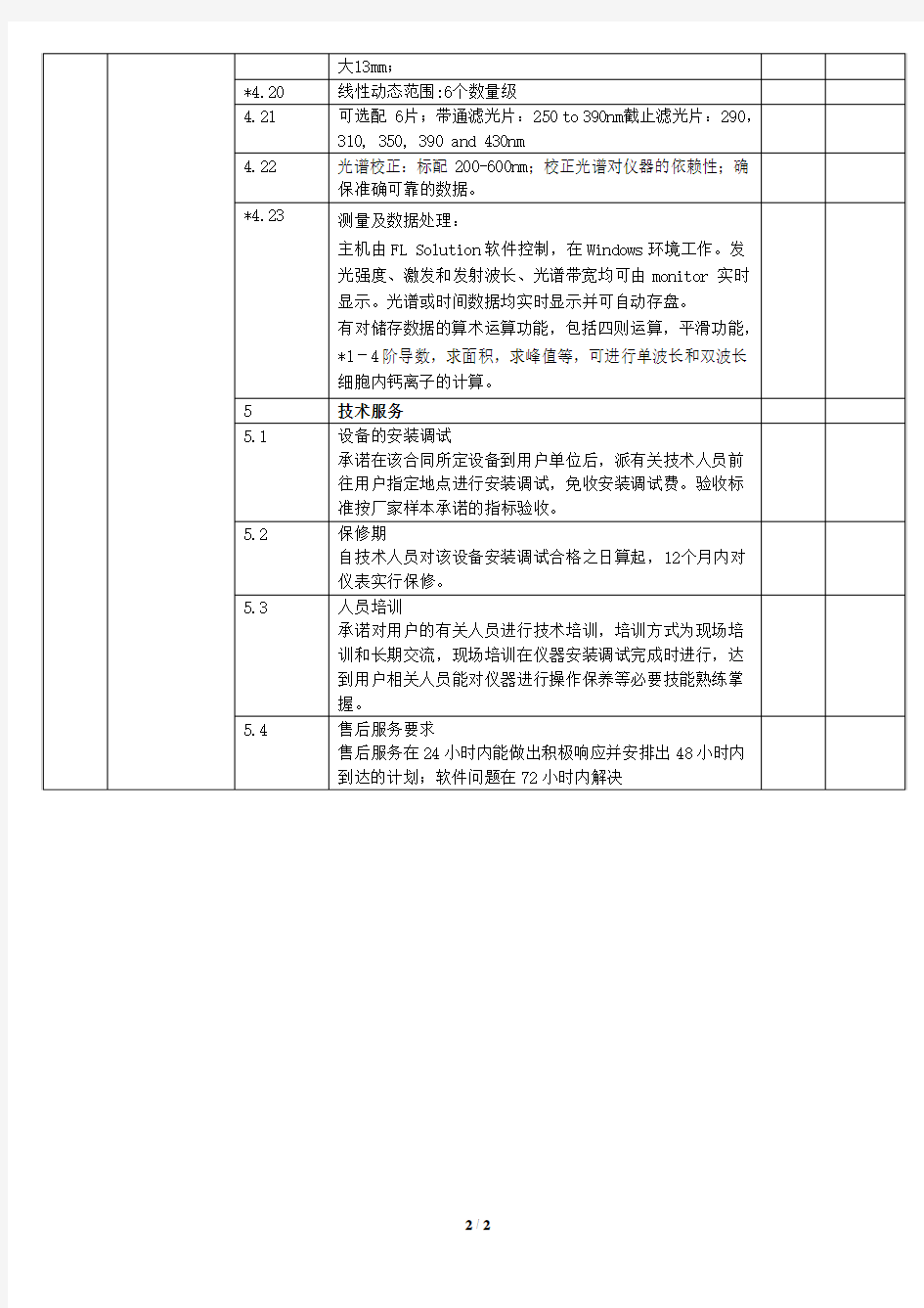 技术指标参数及要求