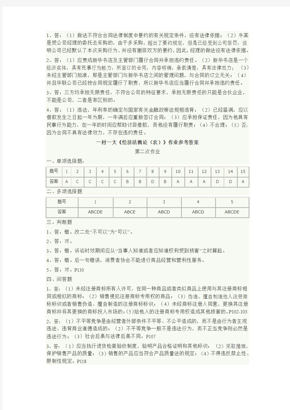 最新电大作业经济法概论答案