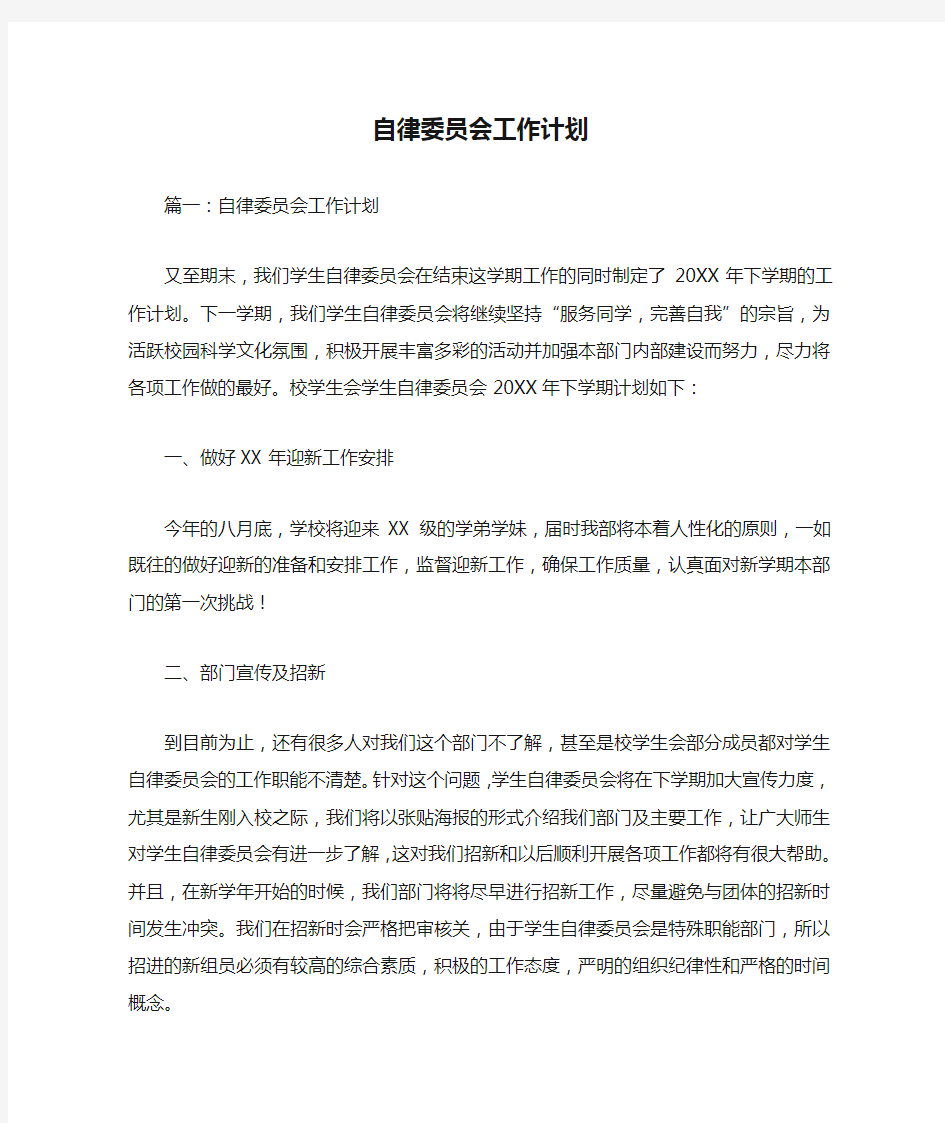 自律委员会工作计划