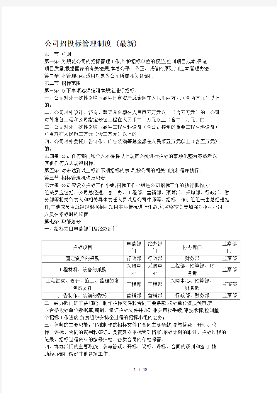 公司招投标管理制度 (最新)