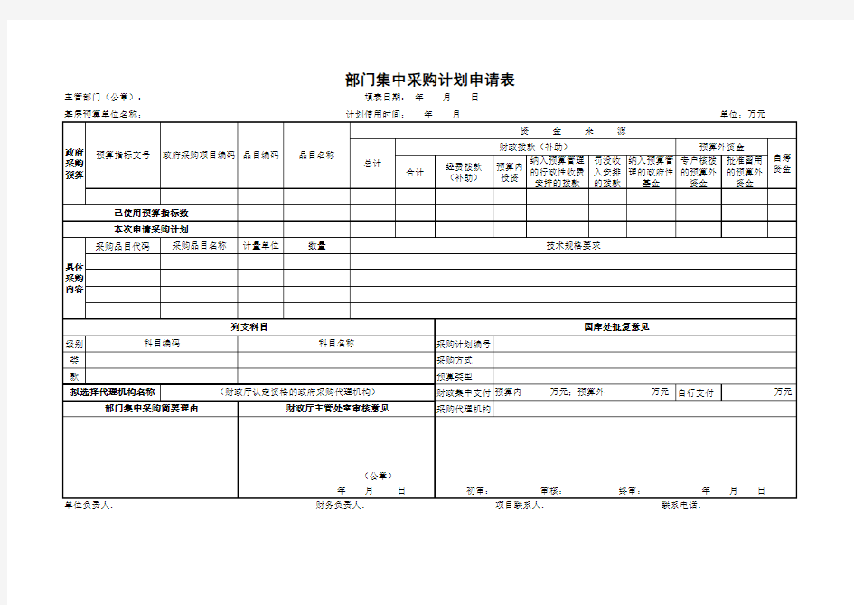 企业部门集中采购计划申请表(公司事业单位通用)