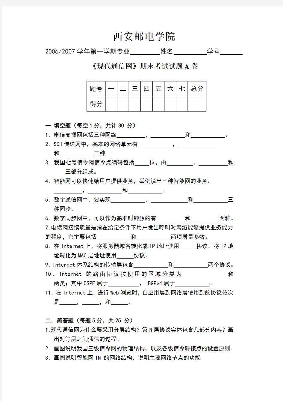 现代通信网试题及答案