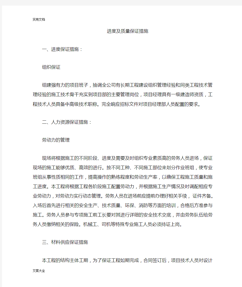 进度及高质量保证要求措施