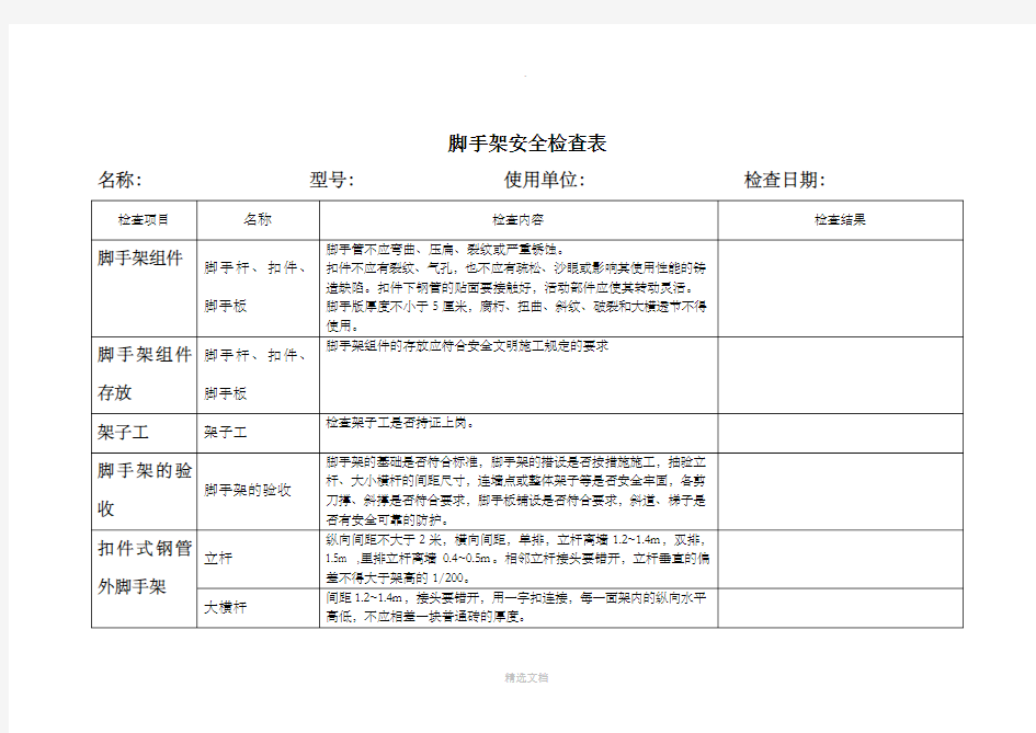 脚手架安全检查表