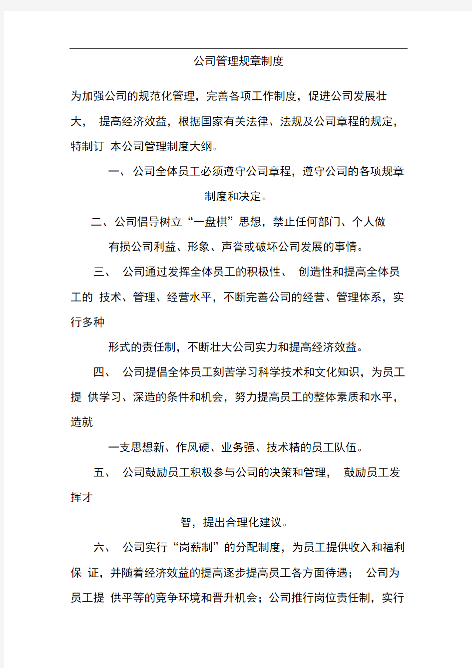 完整版公司规章制度及各部门分工职责划分 文档