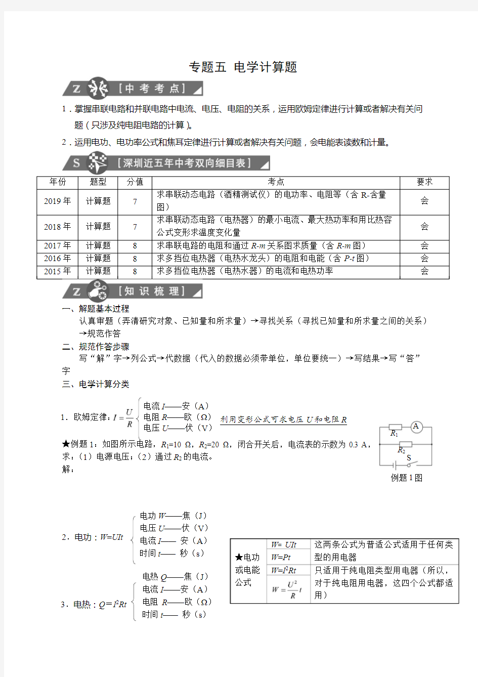 深圳市中考物理专题五电学计算题